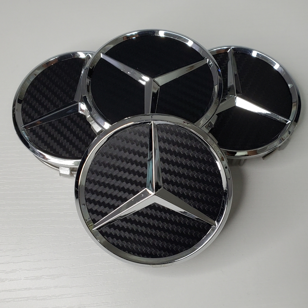 4 Black Carbon Fiber WHEEL CENTER HUB CAPS EMBLEM FITS MERCEDES BENZ 75MM/ 3 IN